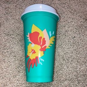 NWOT Starbucks Teal Floral Hibiscus Grande Reusable Hot Cup